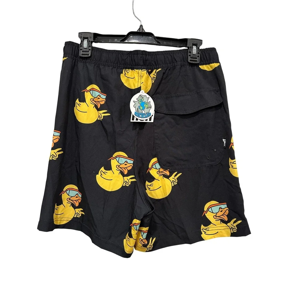 Neff Mens Black Rubber Duck Print Swim Trunks Recycled Board Shorts